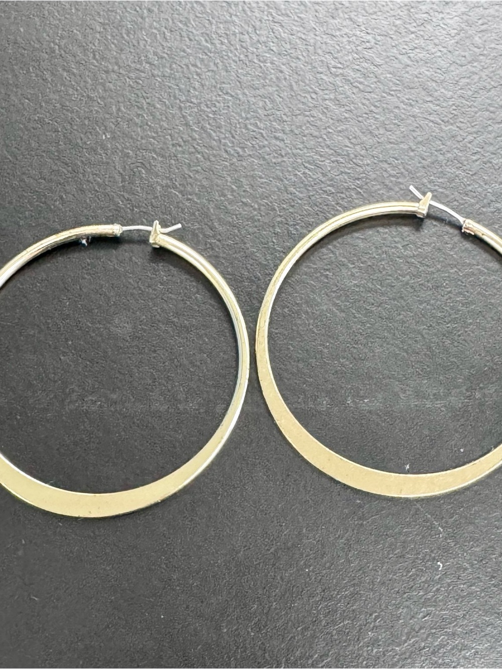 Gold Tone Flat Hoop Earrings - Women's Fashion Jewelry- Approx 2"